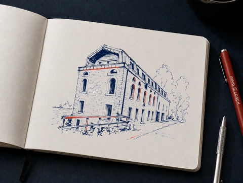ImmoLosch identity — Architectural brand sketch