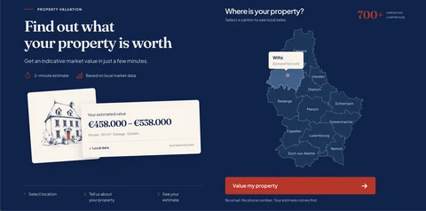 ImmoLosch Websäit — Interaktiv Immobiliebewäertungskaart